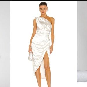 ELLIATT CASSINI One Should Silky, Maxi Drape Slit Dress White Size XL